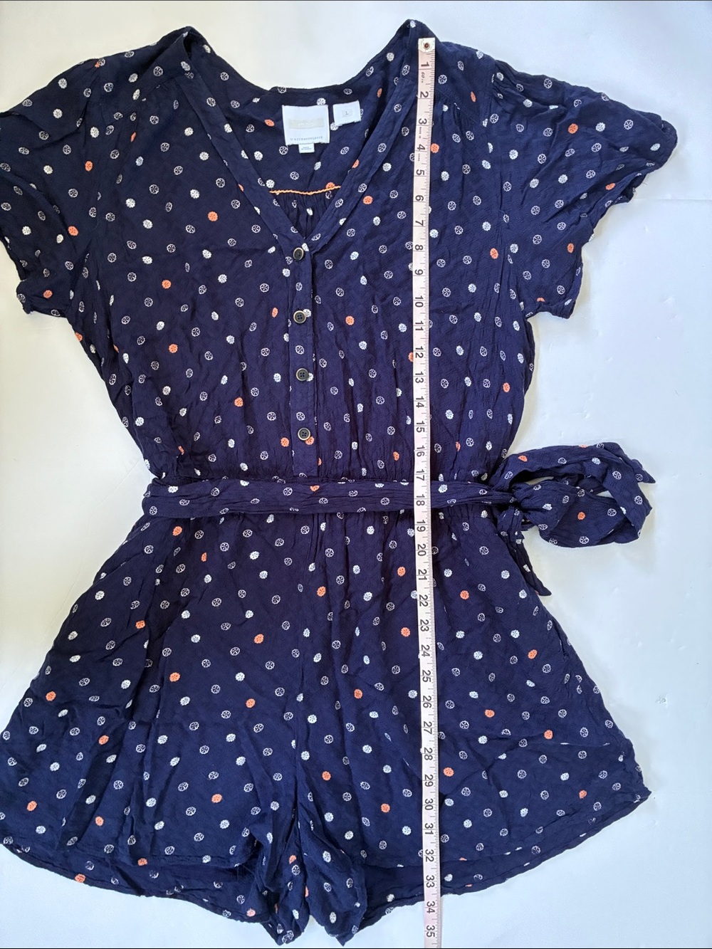 ett:twa by Anthropologie Navy Polka-Dot Short-Sleeve Romper Large - Picture 13 of 14